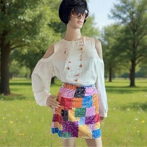 Express Cold Shoulder Long Sleeve Top Size Medium Beige loose style Fully lined